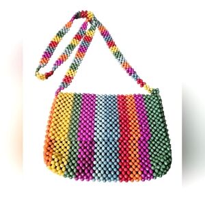 Cynthia Rowley Multicolor Stripe Beaded Vintage Crossbody Bag